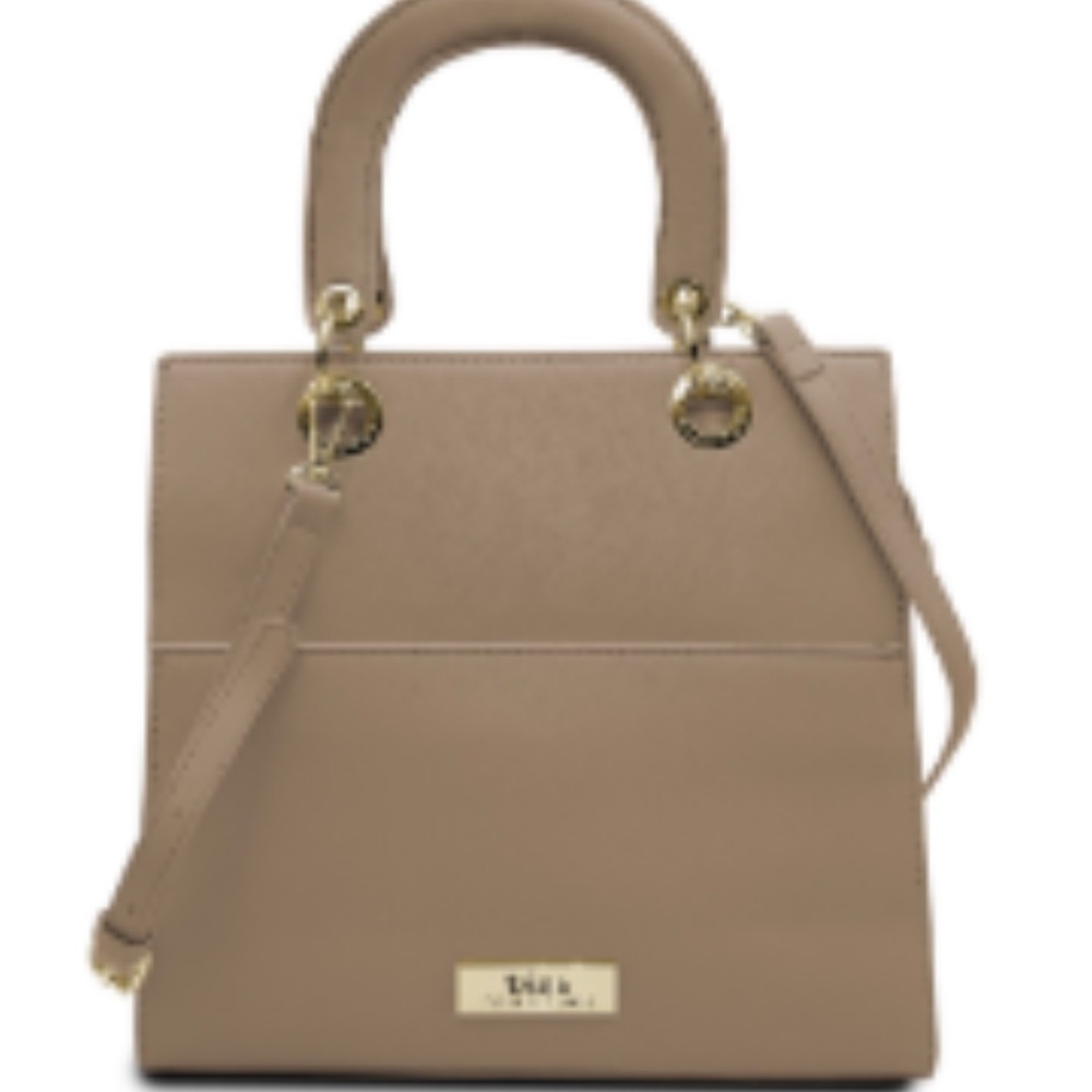 Trina Turk Beige Hand Bag Khaki Gold Hardware Hand Purse Snap